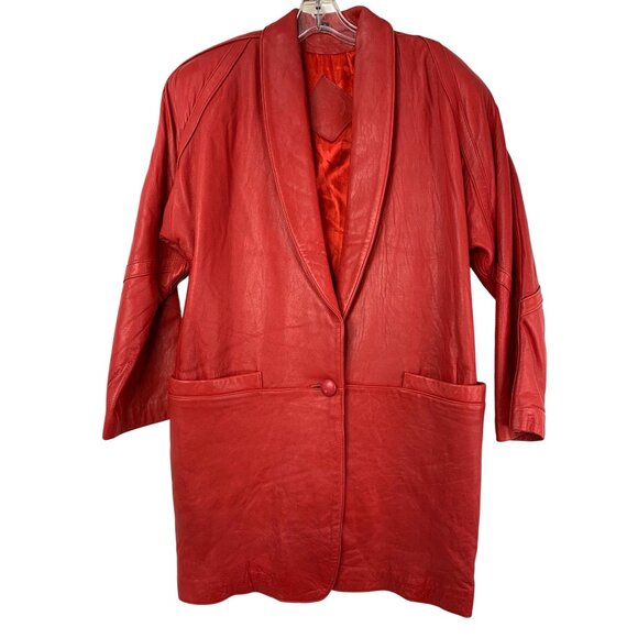 Rare Vintage Jacqueline Ferrar 80s Womens Red Buttery Leather Coat S/M - Picture 2 of 12